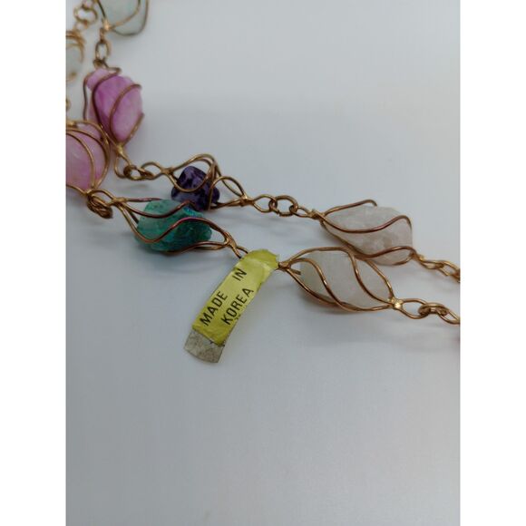 NWT Vintage Quartz Blue Purple Gold Tone Twisted Wire Link 32" Chain Necklace - Picture 6 of 6